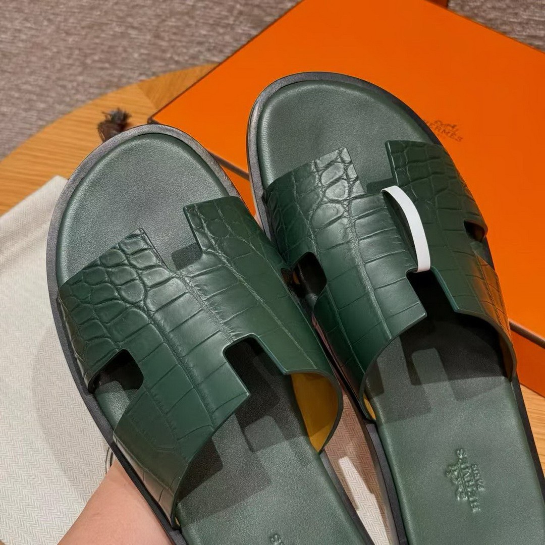 Hermes Izmir Sandal Men Matte Mississippiensis Alligator Vert Cypres - Image 4