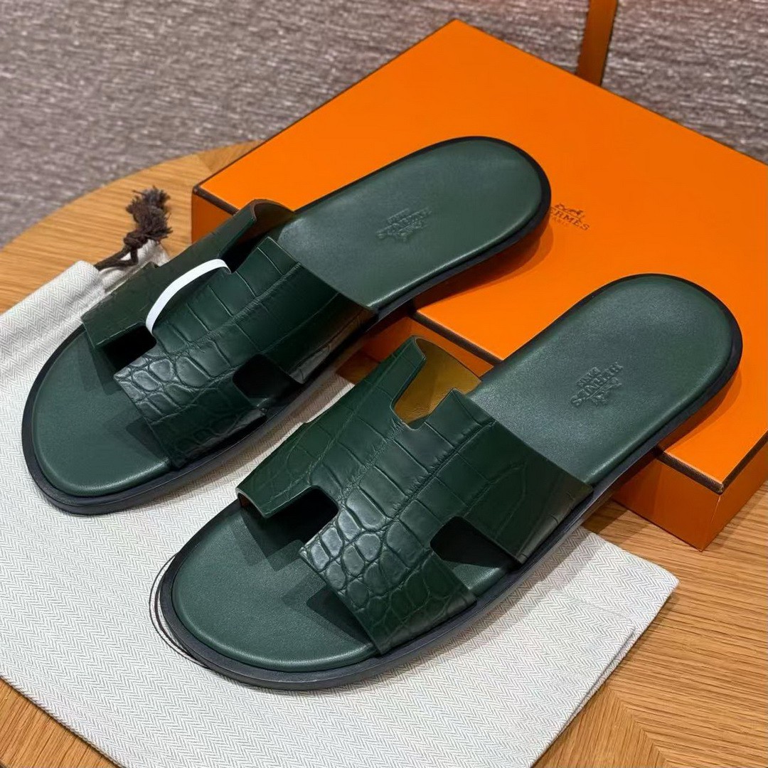 Hermes Izmir Sandal Men Matte Mississippiensis Alligator Vert Cypres
