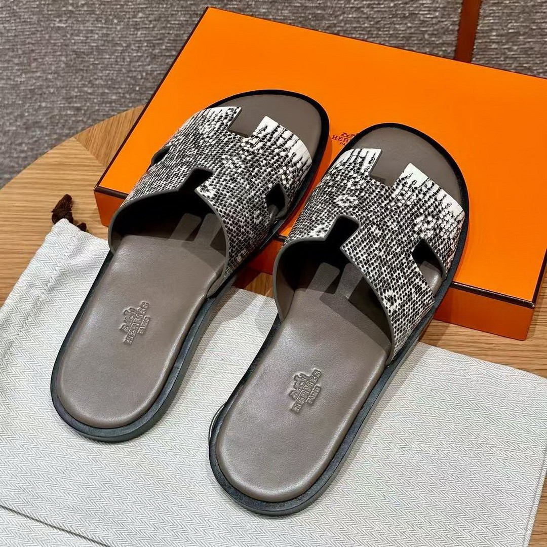 Hermes Izmir Sandal Men Natura Lizard Himalaya - Image 2