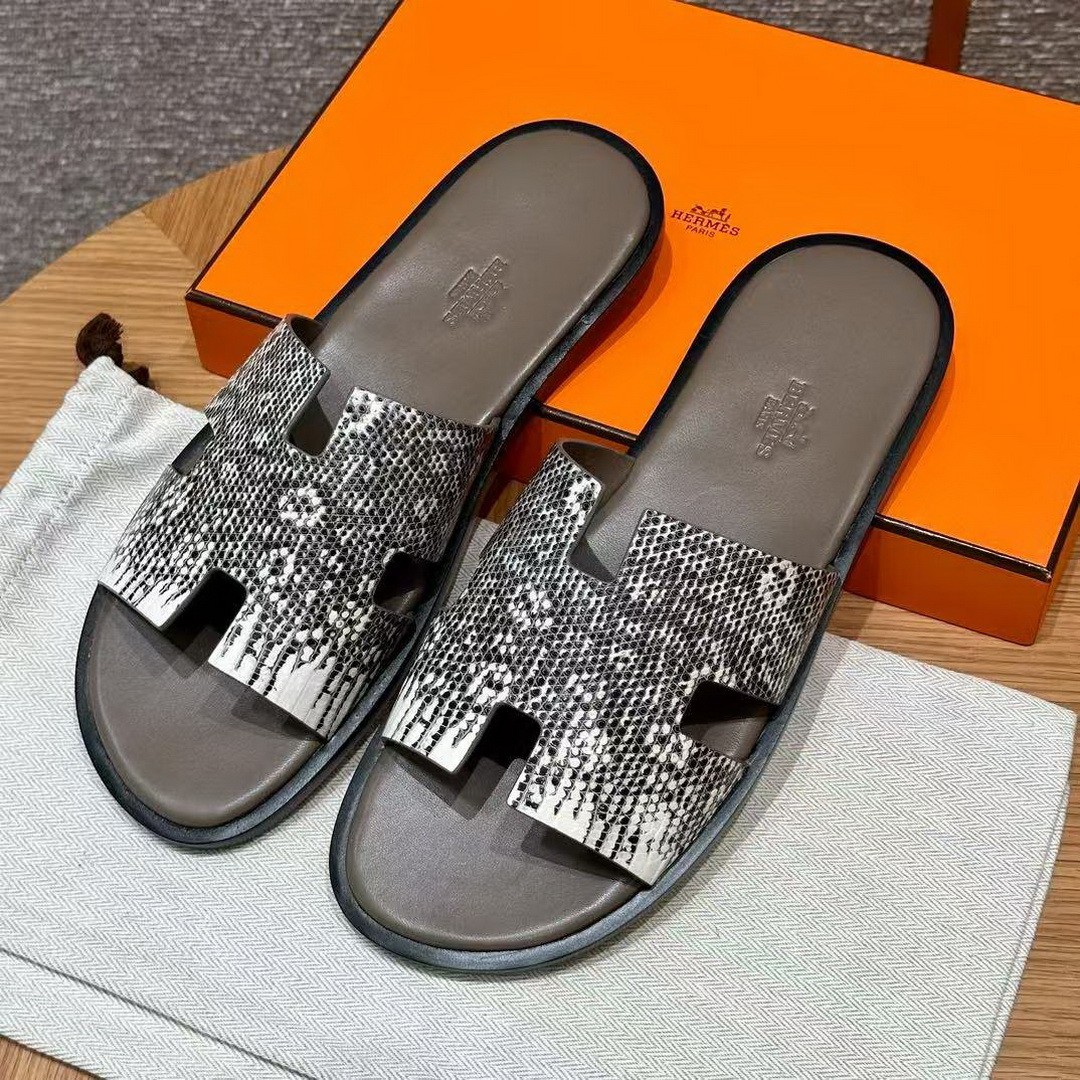 Hermes Izmir Sandal Men Natura Lizard Himalaya