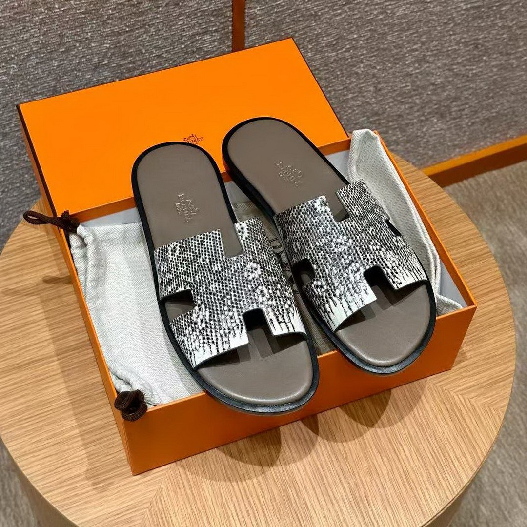 Hermes Izmir Sandal Men Natura Lizard Himalaya - Image 11