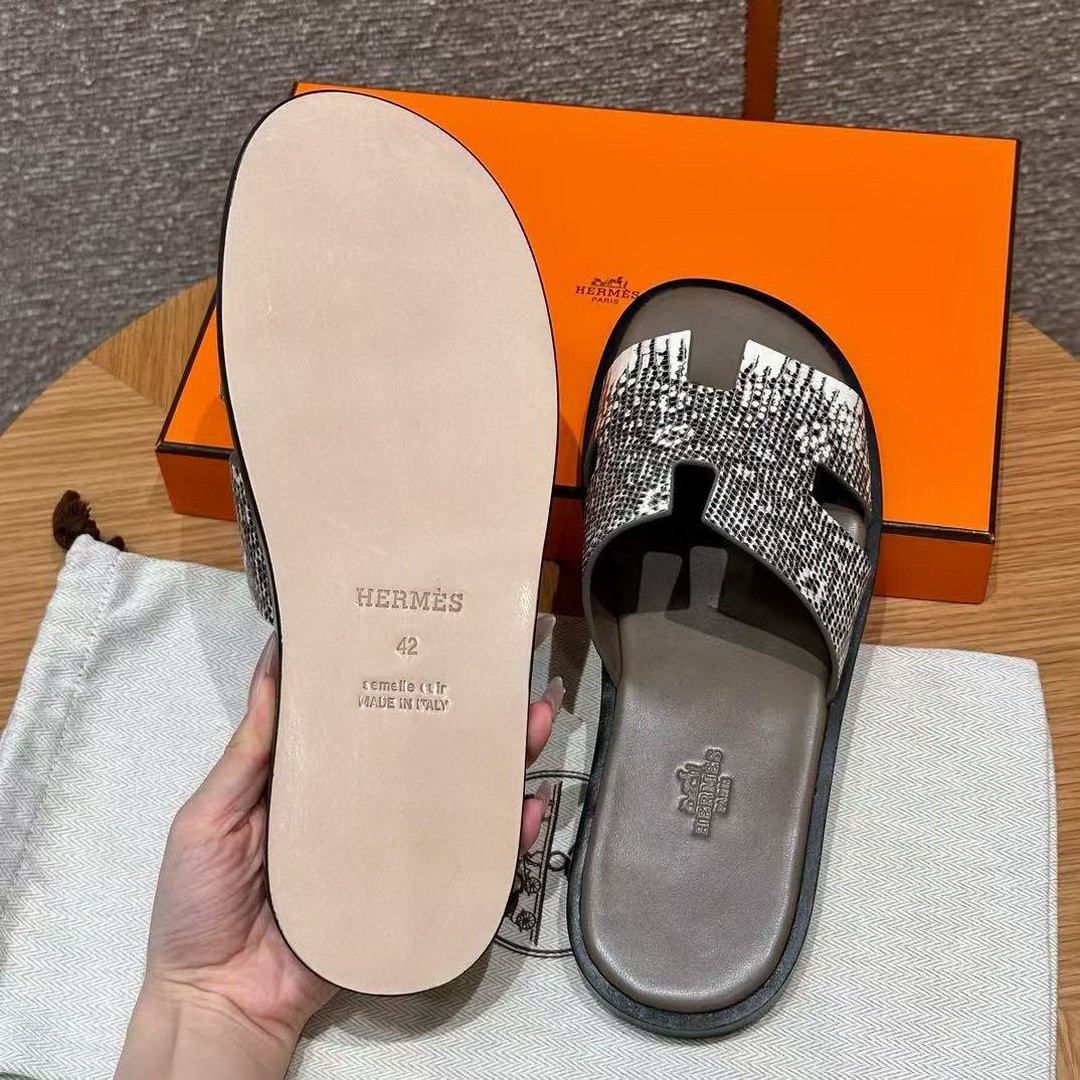 Hermes Izmir Sandal Men Natura Lizard Himalaya - Image 10