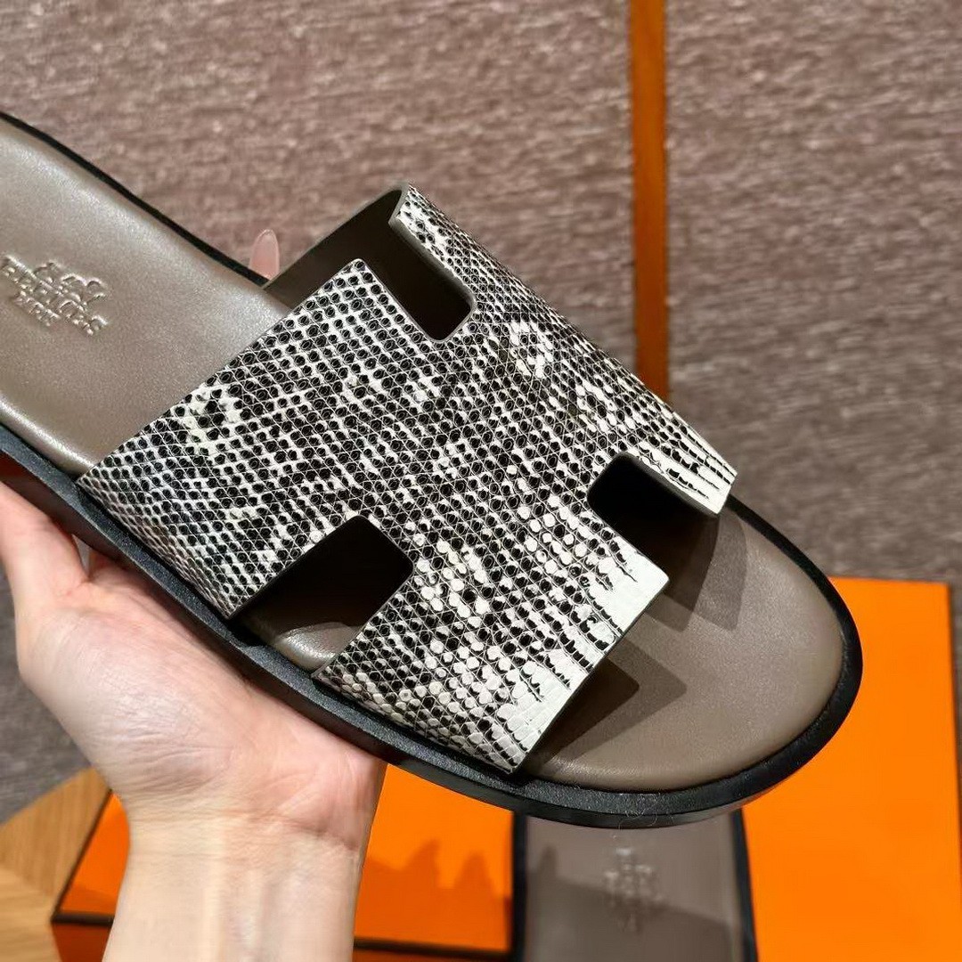 Hermes Izmir Sandal Men Natura Lizard Himalaya - Image 4