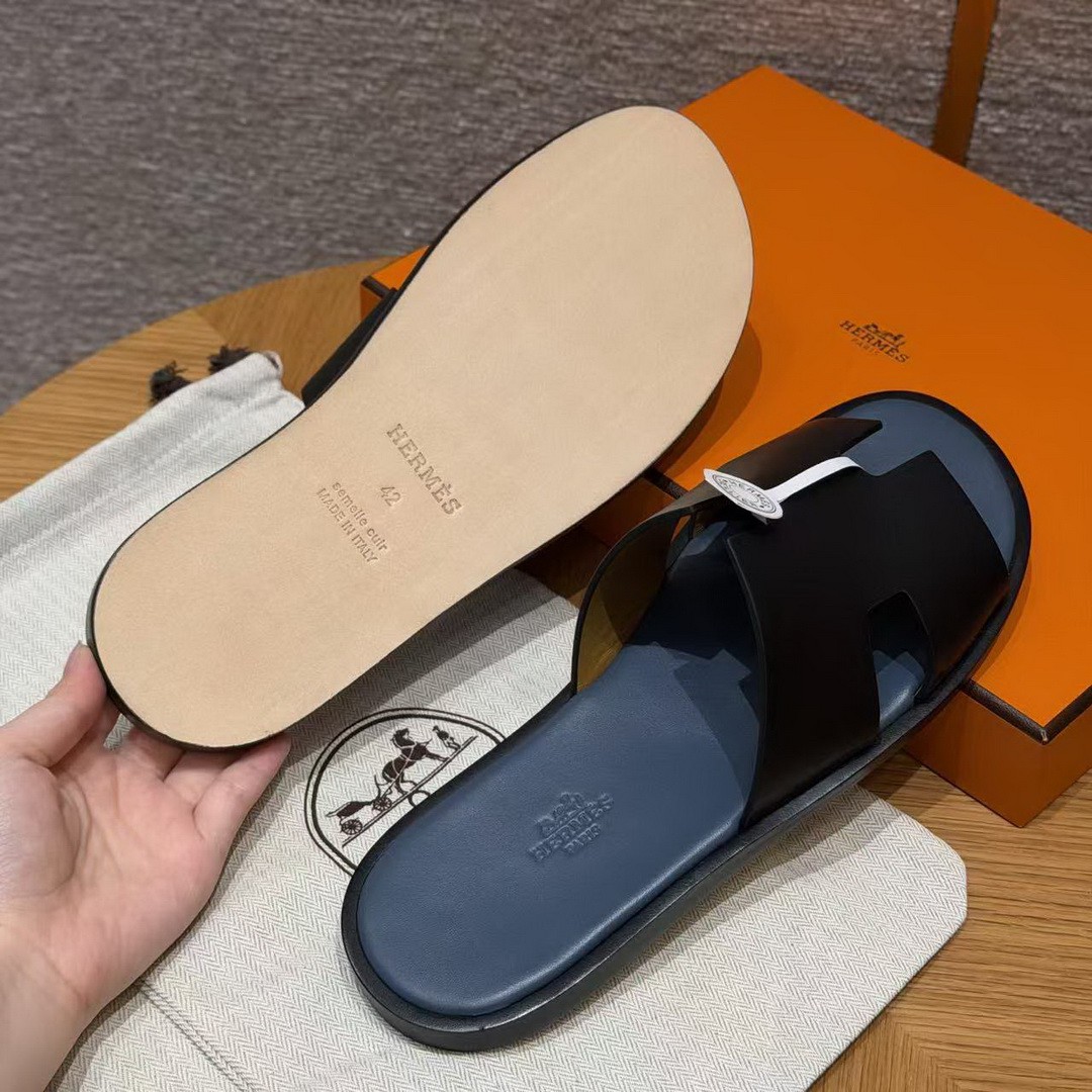 Hermes Izmir Sandal Men Swift Calfskin Black - Image 5