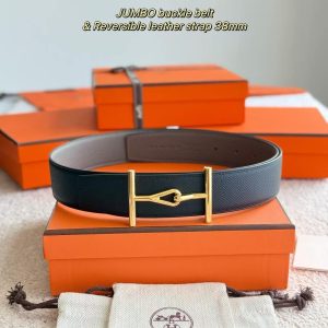 Hermes Jumbo Belt Buckle & Reversible Leather Strap 38 mm Box 135 and Togo Calfskin Brushed Permabrass Buckle Yellow Gold Noir Gris Mouette - Image 6