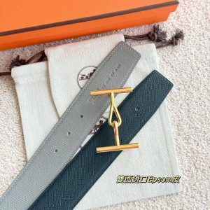 Hermes Jumbo Belt Buckle & Reversible Leather Strap 38 mm Box 135 and Togo Calfskin Brushed Permabrass Buckle Yellow Gold Noir Gris Mouette - Image 3