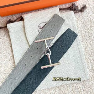 Hermes Jumbo Belt Buckle & Reversible Leather Strap 38 mm Box 135 and Togo Calfskin Brushed Permabrass Buckle Yellow Gold Noir Gris Mouette - Image 7