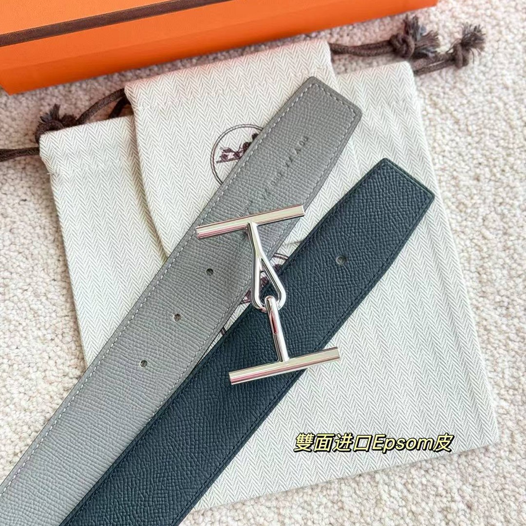 Hermes Jumbo Belt Buckle & Reversible Leather Strap 38 mm Box 135 and Togo Calfskin Brushed Permabrass Buckle Yellow Gold Noir Gris Mouette - Image 7