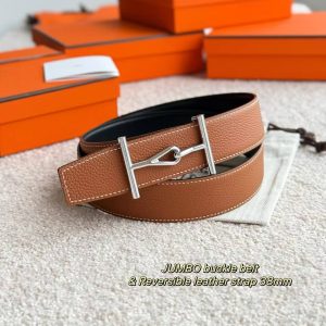 Hermes Jumbo Belt Buckle & Reversible Leather Strap 38 mm Box 135 and Togo Calfskin Palladium Buckle Silver Noir Gold