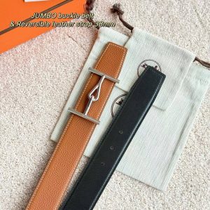 Alternative view of Hermes Jumbo Belt Buckle & Reversible Leather Strap 38 mm Box 135 and Togo Calfskin Palladium Buckle Silver Noir Gold