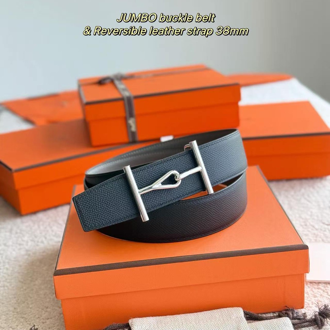 Hermes Jumbo Belt Buckle & Reversible Leather Strap 38 mm Box 135 and Togo Calfskin Brushed Permabrass Buckle Yellow Gold Noir Gris Mouette - Image 9