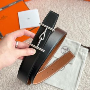 Hermes Jumbo Belt Buckle & Reversible Leather Strap 38 mm Box 135 and Togo Calfskin Palladium Buckle Silver Noir Gold - Image 4