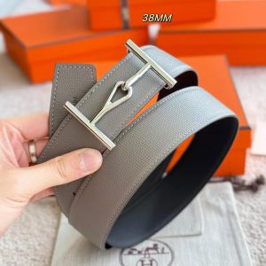 Hermes Jumbo Belt Buckle & Reversible Leather Strap 38 mm Box 135 and Togo Calfskin Brushed Permabrass Buckle Yellow Gold Noir Gris Mouette - Image 8
