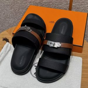 Hermes Jackson Sandal Men Techno-sandal Calfskin Noir Naturel - Image 12