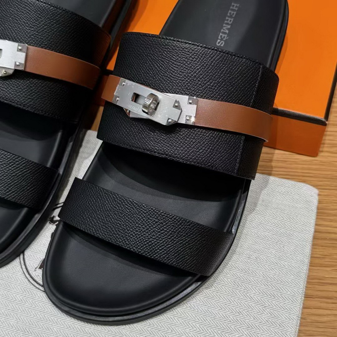 Hermes Jackson Sandal Men Techno-sandal Calfskin Noir Naturel - Image 9