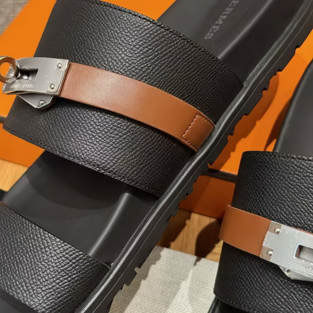 Hermes Jackson Sandal Men Techno-sandal Calfskin Noir Naturel - Image 8