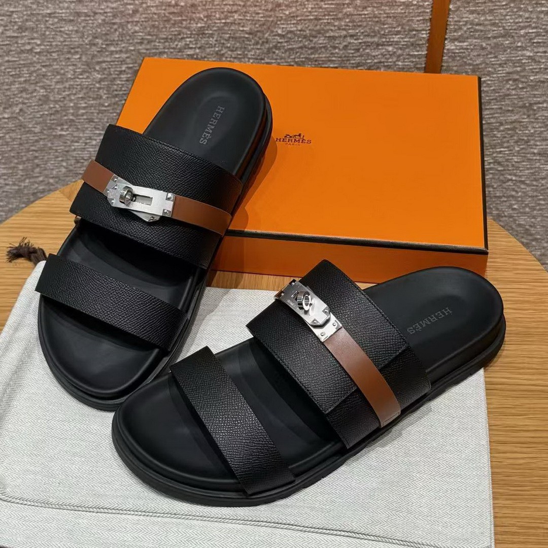 Hermes Jackson Sandal Men Techno-sandal Calfskin Noir Naturel - Image 5