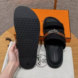 Hermes Jackson Sandal Men Techno-sandal Calfskin Noir Naturel - Image 4