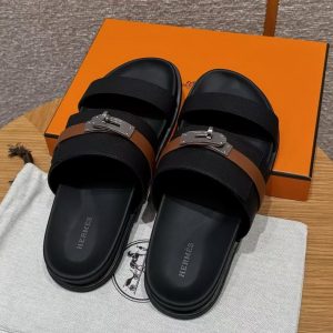Hermes Jackson Sandal Men Techno-sandal Calfskin Noir Naturel - Image 3
