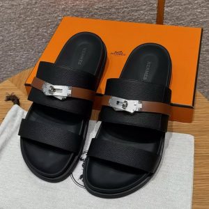 Hermes Jackson Sandal Men Techno-sandal Calfskin Noir Naturel