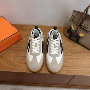 Hermes Jet Sneaker Men Nappa Leather Suede Goatskin Blanc Noir H242924ZH91390 - Image 8