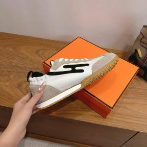 Hermes Jet Sneaker Men Nappa Leather Suede Goatskin Blanc Noir H242924ZH91390 - Image 6
