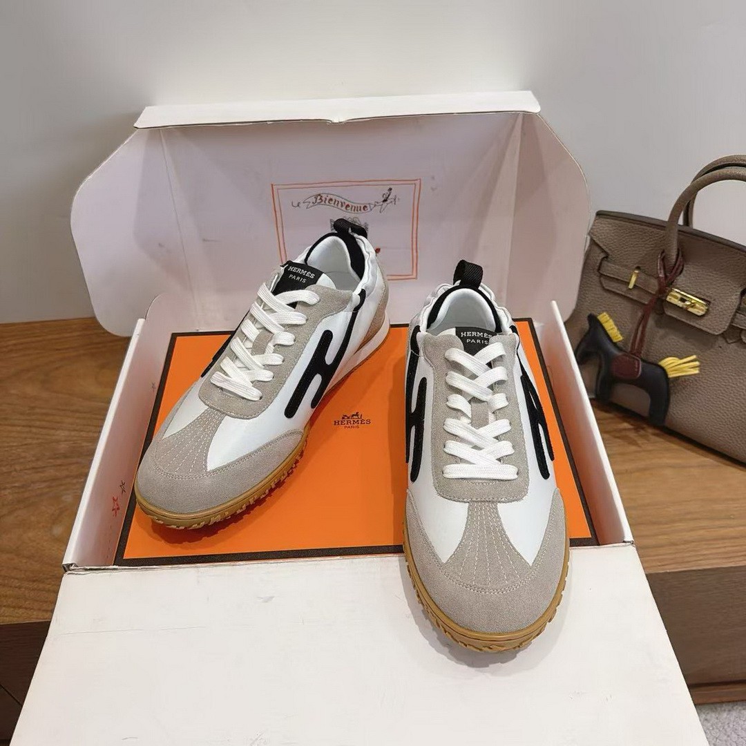 Hermes Jet Sneaker Men Nappa Leather Suede Goatskin Blanc Noir H242924ZH91390 - Image 2