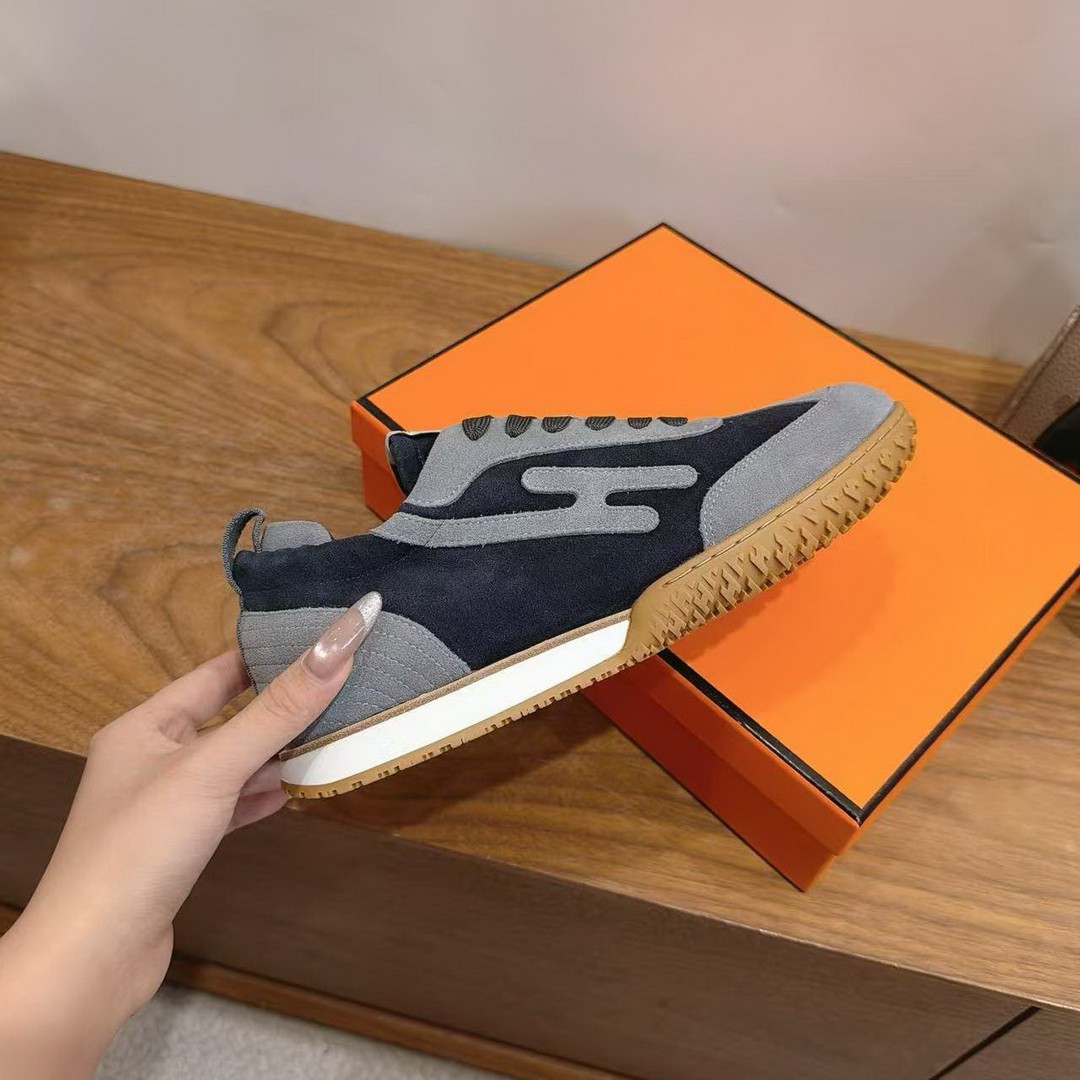 Hermes Jet Sneaker Men Suede Goatskin Marine Gris Orage H242925ZHI2390 - Image 9