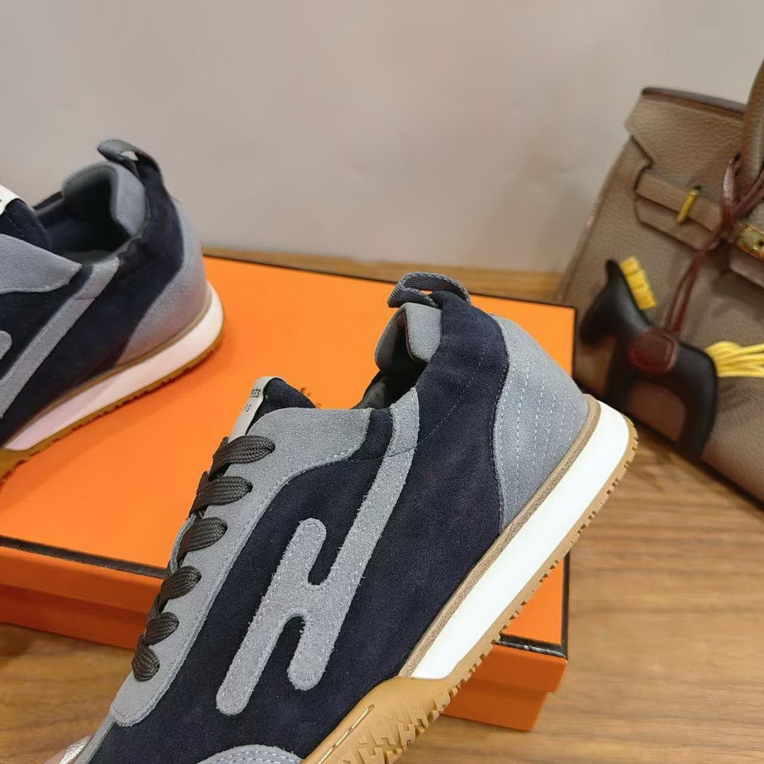 Hermes Jet Sneaker Men Suede Goatskin Marine Gris Orage H242925ZHI2390 - Image 7