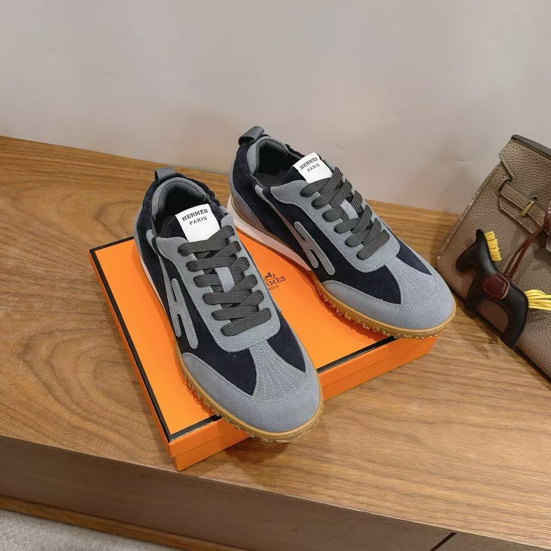 Hermes Jet Sneaker Men Suede Goatskin Marine Gris Orage H242925ZHI2390 - Image 4