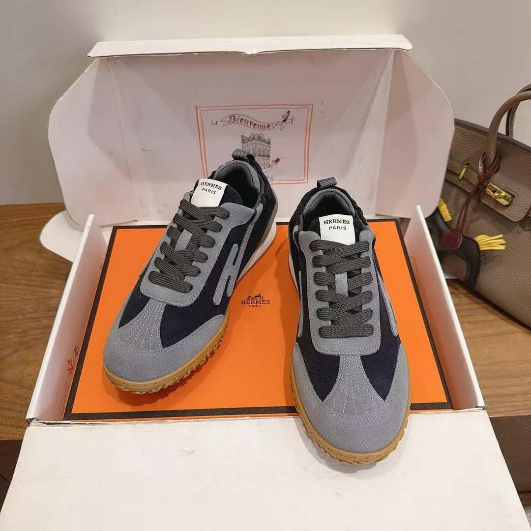 Hermes Jet Sneaker Men Suede Goatskin Marine Gris Orage H242925ZHI2390 - Image 3