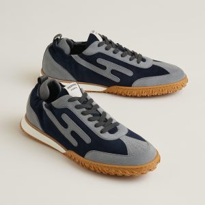 Hermes Jet Sneaker Men Suede Goatskin Marine Gris Orage H242925ZHI2390