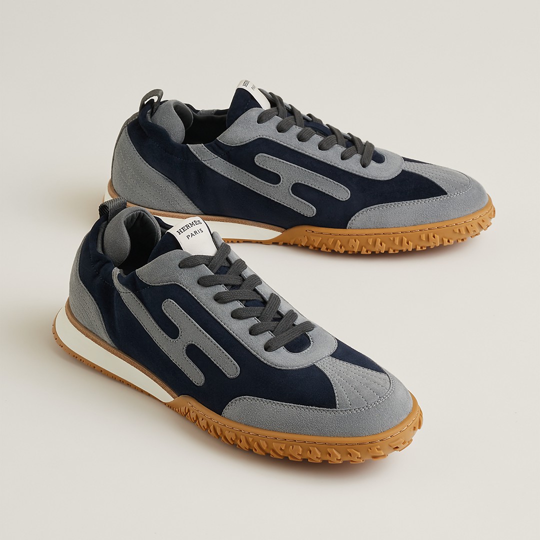Hermes Jet Sneaker Men Suede Goatskin Marine Gris Orage H242925ZHI2390