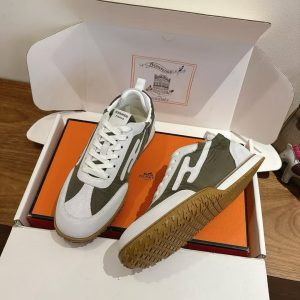 Alternative view of Hermes Jet Sneaker Men Technical Canvas Suede Goatskin Vert Forêt Blanc H242923ZH4N390