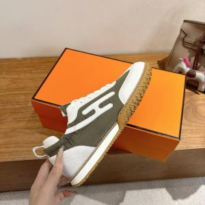 Hermes Jet Sneaker Men Technical Canvas Suede Goatskin Vert Forêt Blanc H242923ZH4N390 - Image 8