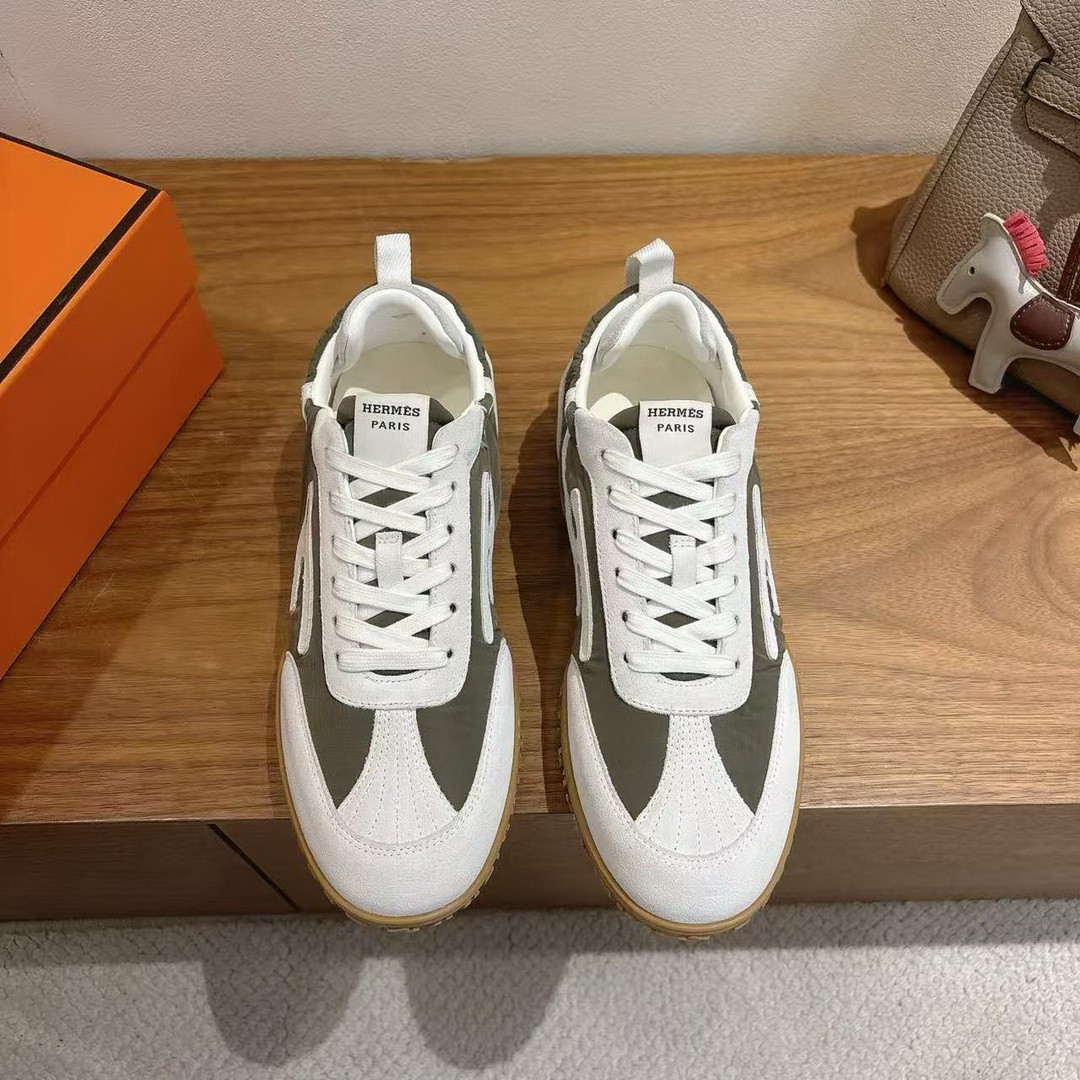Hermes Jet Sneaker Men Technical Canvas Suede Goatskin Vert Forêt Blanc H242923ZH4N390 - Image 7