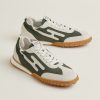 Hermes Jet Sneaker Men Technical Canvas Suede Goatskin Vert Forêt Blanc H242923ZH4N390