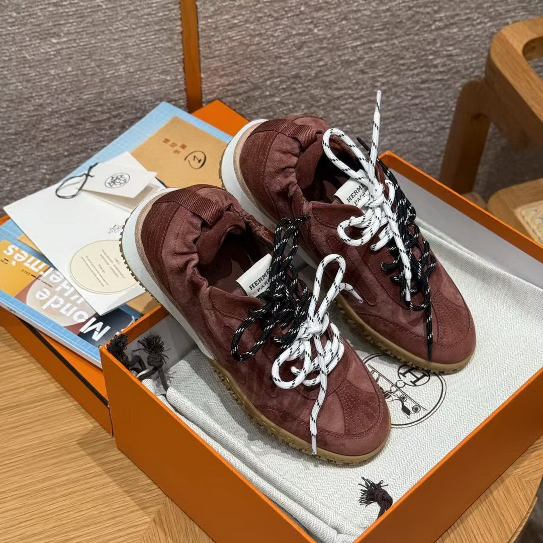 Hermes Jet Sneaker Rose Antique Rouge Sépia H242153Z RA350 - Image 4