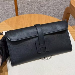 Hermes Jige Elan 29 Clutch Handmade In Epsom Calfskin Leather 89 Noir