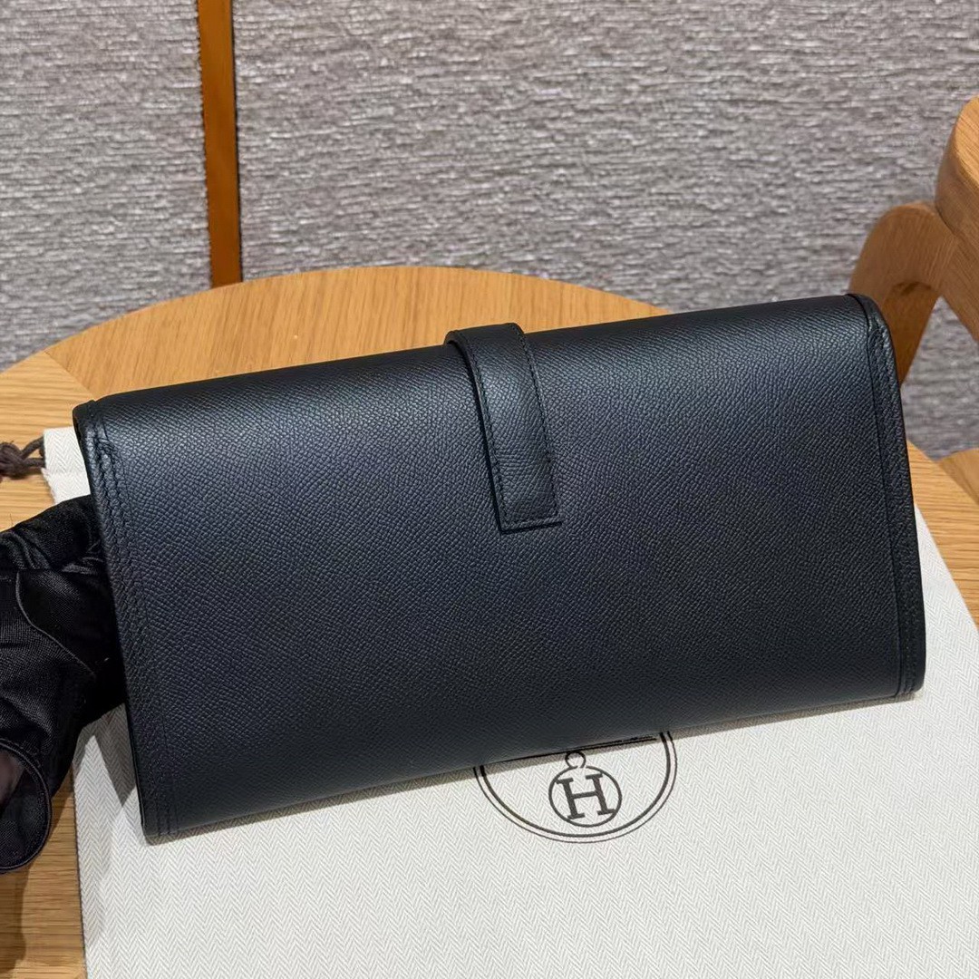 Hermes Jige Elan 29 Clutch Handmade In Epsom Calfskin Leather 89 Noir - Image 2