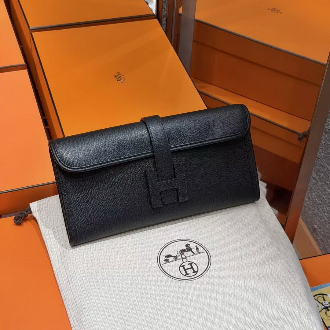 Hermes Jige Elan 29 Clutch Handmade In Epsom Calfskin Leather 89 Noir - Image 4