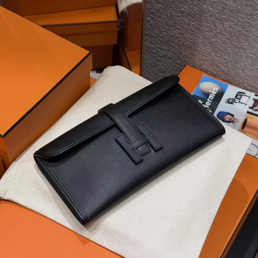 Hermes Jige Elan 29 Clutch Handmade In Epsom Calfskin Leather 89 Noir - Image 3