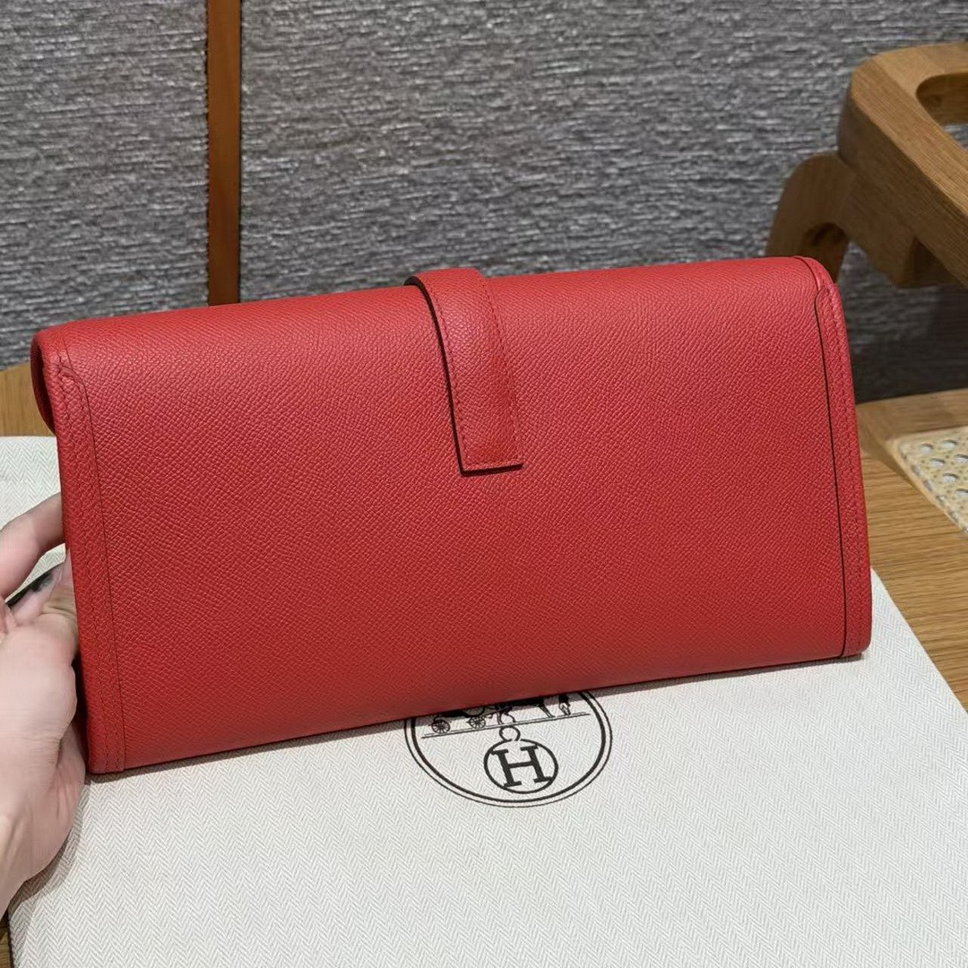 Hermes Jige Elan 29 Clutch Handmade In Epsom Calfskin Leather S3 Rouge Cpeur - Image 2