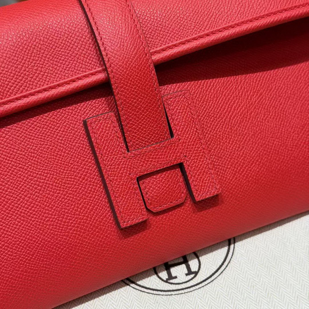 Hermes Jige Elan 29 Clutch Handmade In Epsom Calfskin Leather S3 Rouge Cpeur - Image 12