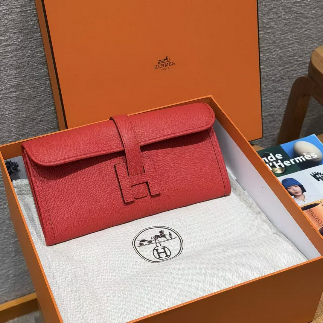 Hermes Jige Elan 29 Clutch Handmade In Epsom Calfskin Leather S3 Rouge Cpeur - Image 11