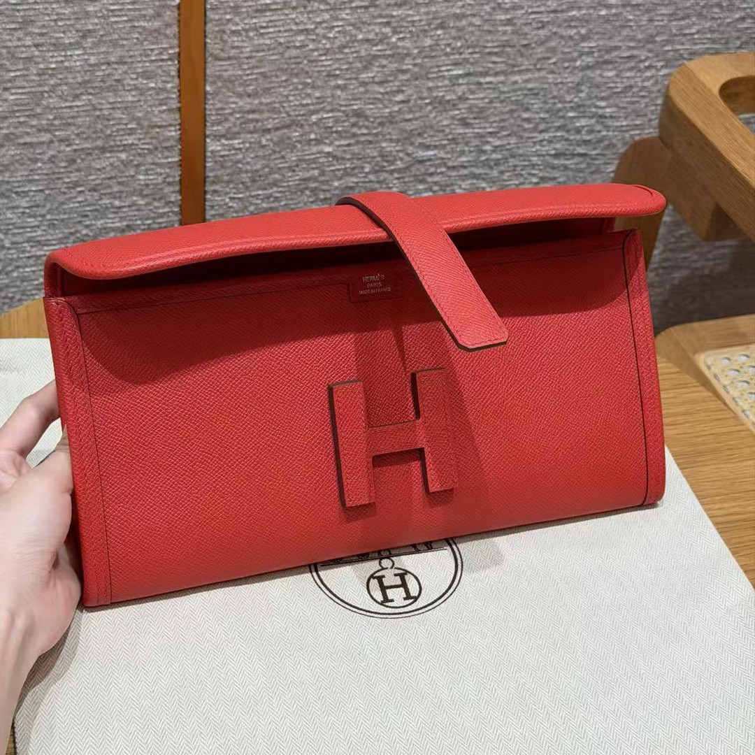 Hermes Jige Elan 29 Clutch Handmade In Epsom Calfskin Leather S3 Rouge Cpeur - Image 10