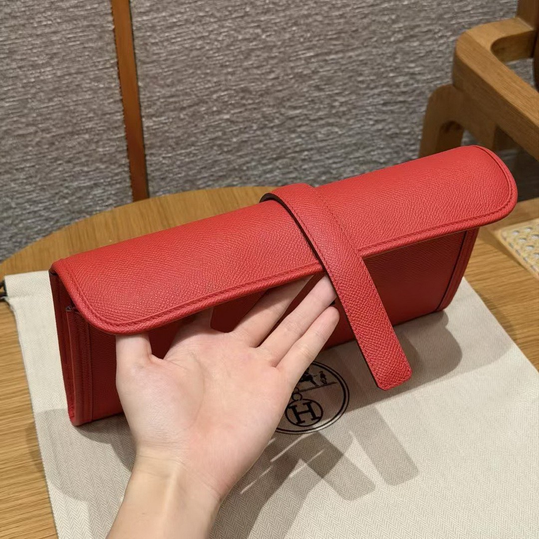 Hermes Jige Elan 29 Clutch Handmade In Epsom Calfskin Leather S3 Rouge Cpeur - Image 9