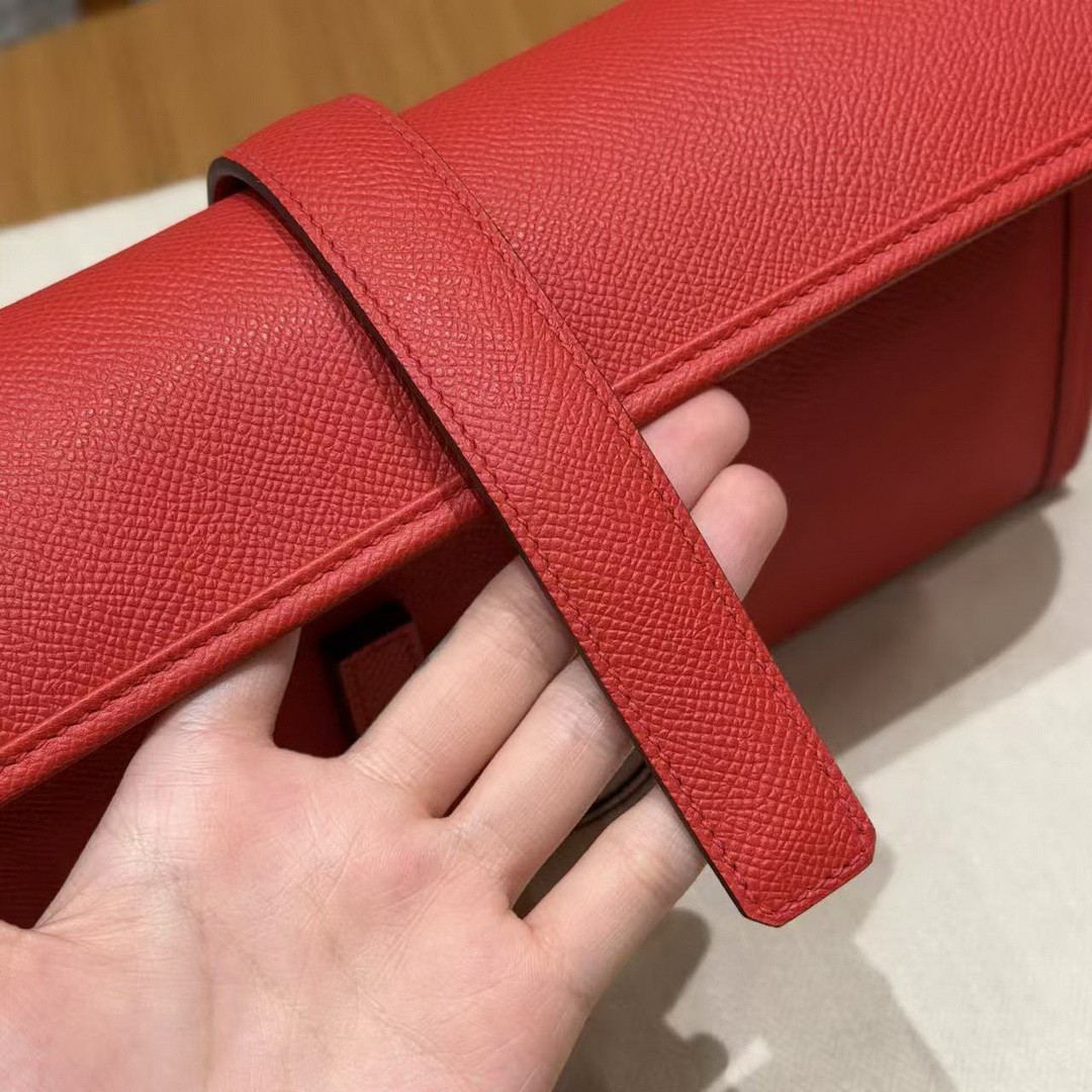 Hermes Jige Elan 29 Clutch Handmade In Epsom Calfskin Leather S3 Rouge Cpeur - Image 8