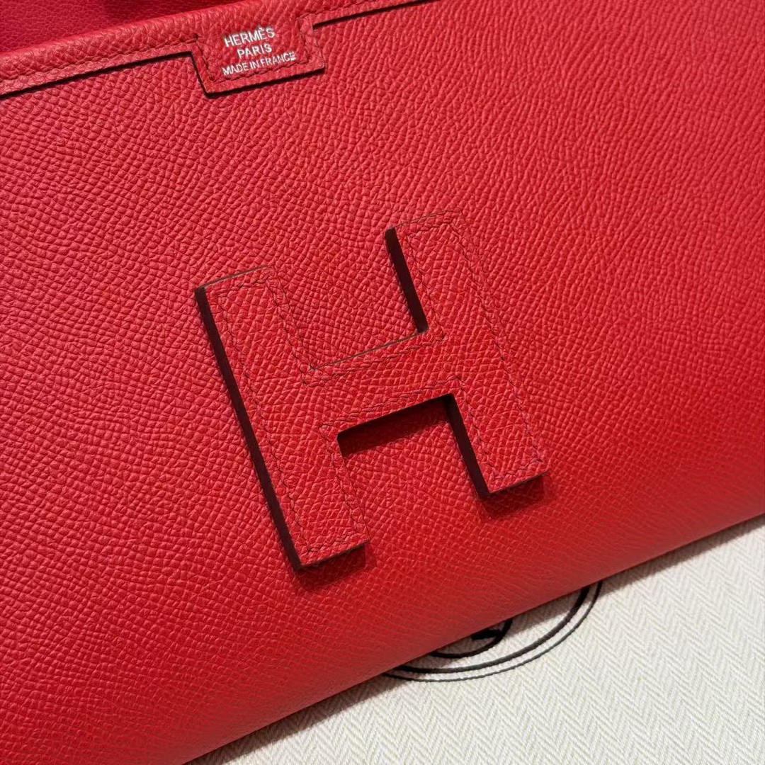Hermes Jige Elan 29 Clutch Handmade In Epsom Calfskin Leather S3 Rouge Cpeur - Image 6