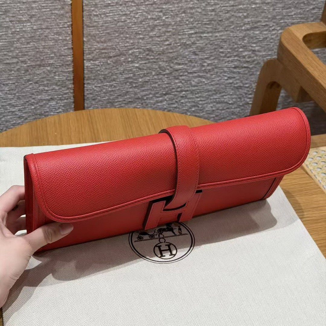 Hermes Jige Elan 29 Clutch Handmade In Epsom Calfskin Leather S3 Rouge Cpeur - Image 4